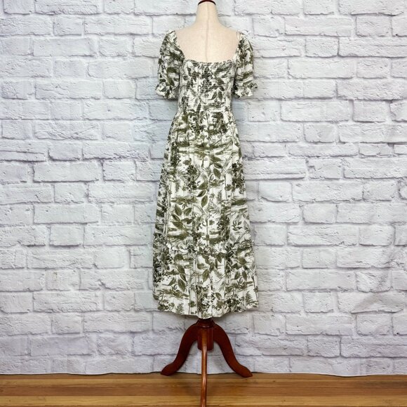 Anthropologie By the River Linen Blend Botanical Print Off-the-Shoulder Dress - Picture 2 of 6